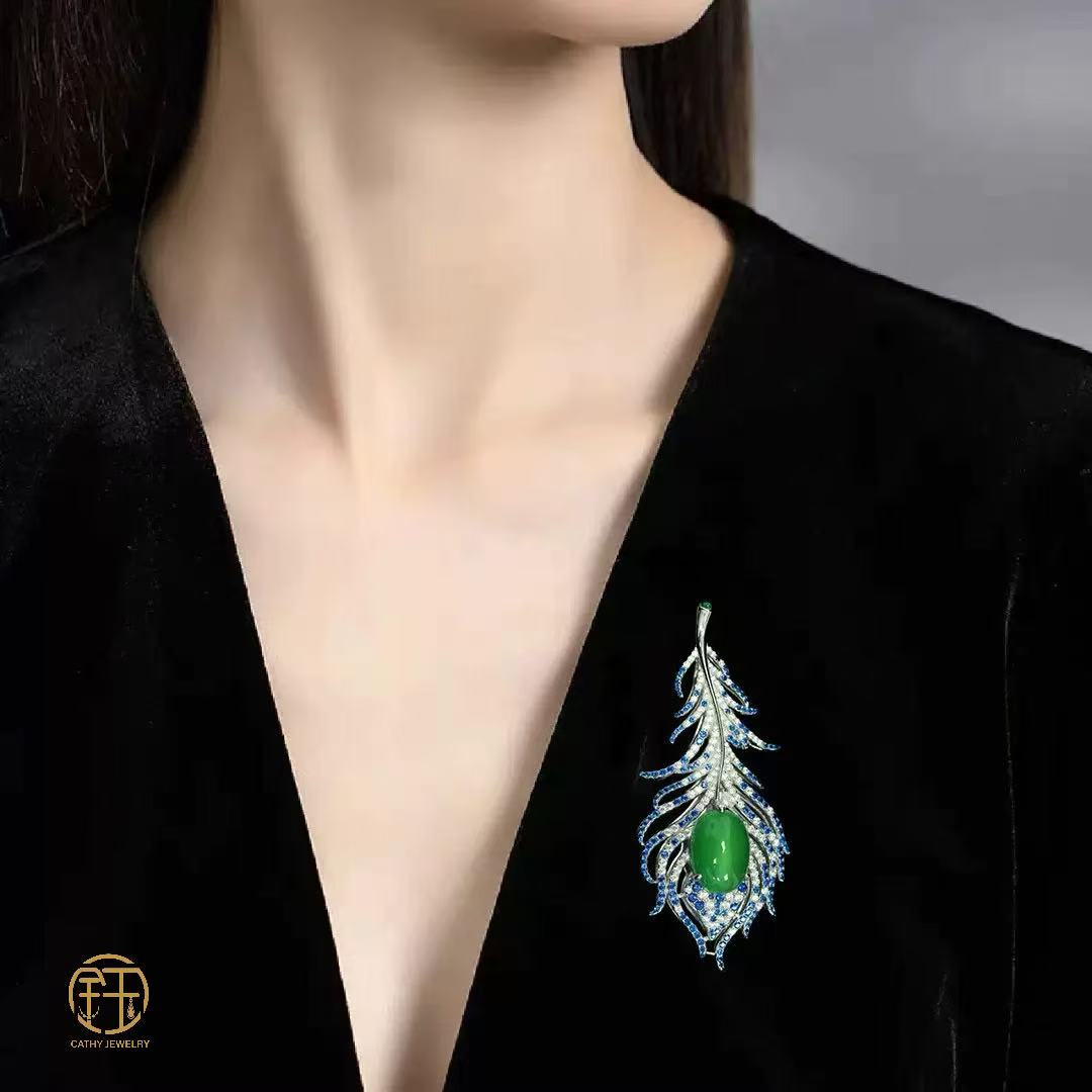 Natural Green Chalcedony Brooches