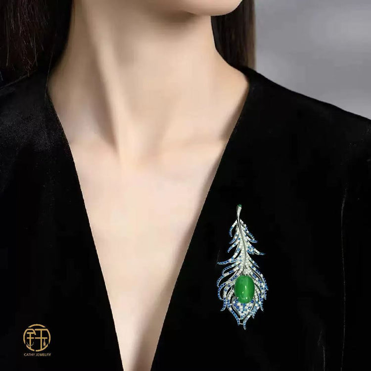 Natural Green Chalcedony Brooches