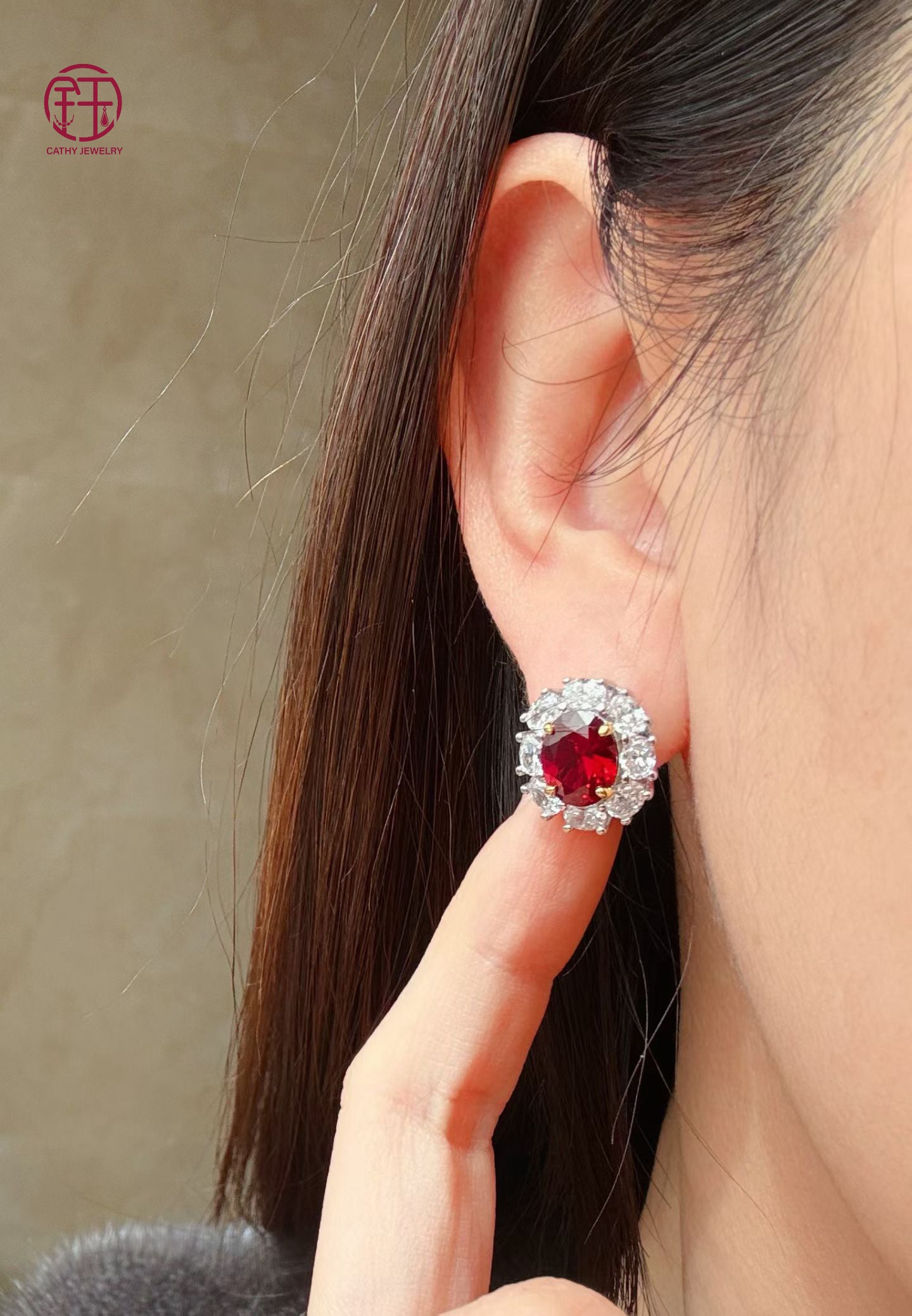 ❤️｜Lab-Grown “Pigeon Blood Red” Ruby Stud Earrings ✨