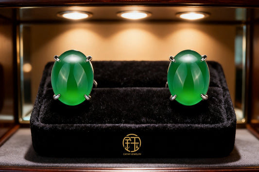 Imperial Green Natural Chalcedony Oval Earrings (12×16mm)