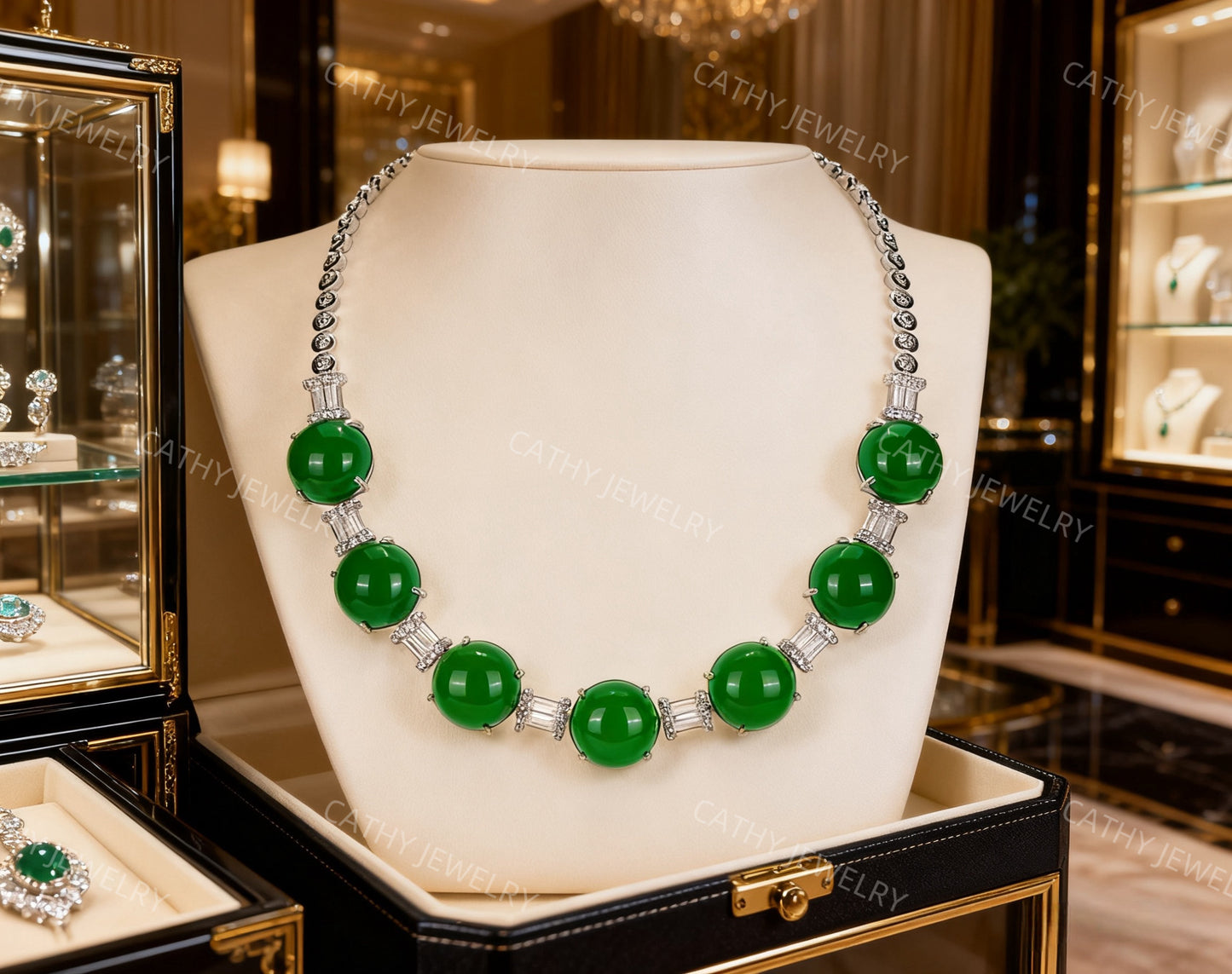 🦚Natural Green Chalcedony “Pigeon Egg” Gala Necklace ✨