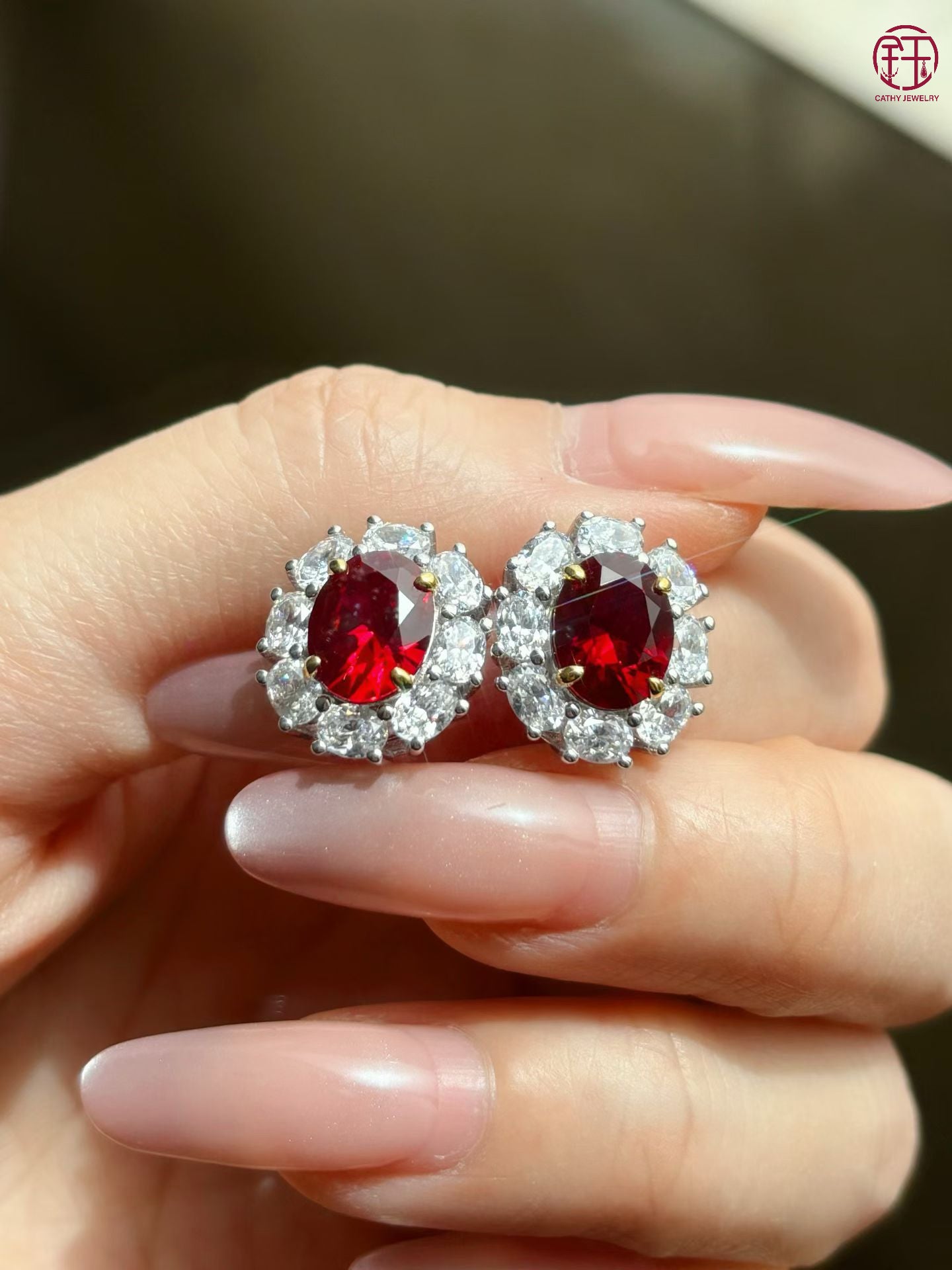 ❤️｜Lab-Grown “Pigeon Blood Red” Ruby Stud Earrings ✨