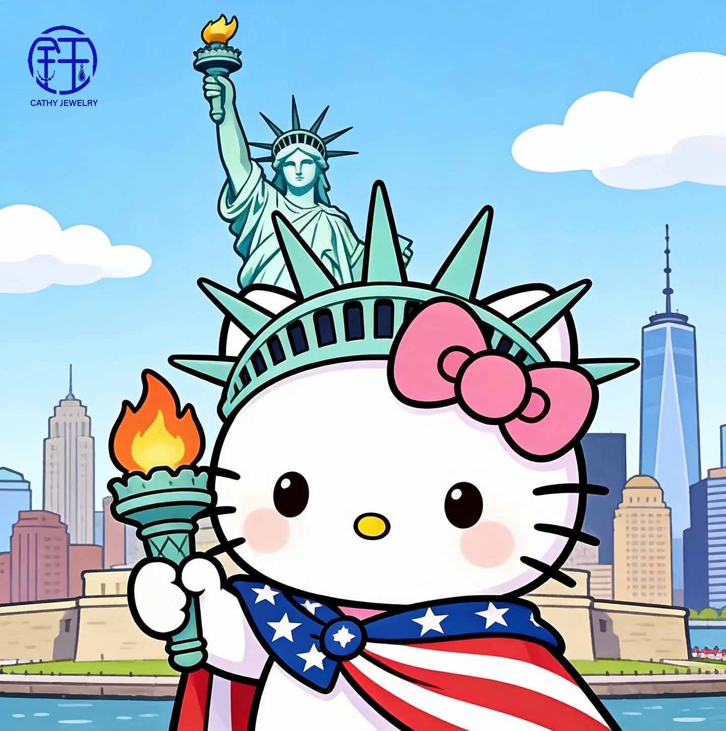 🇺🇸 999 Gold Hello Kitty Statue of Liberty Bracelet 🗽✨