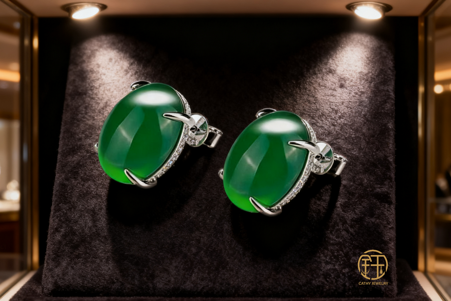 Imperial Green Natural Chalcedony Oval Earrings (12×16mm)