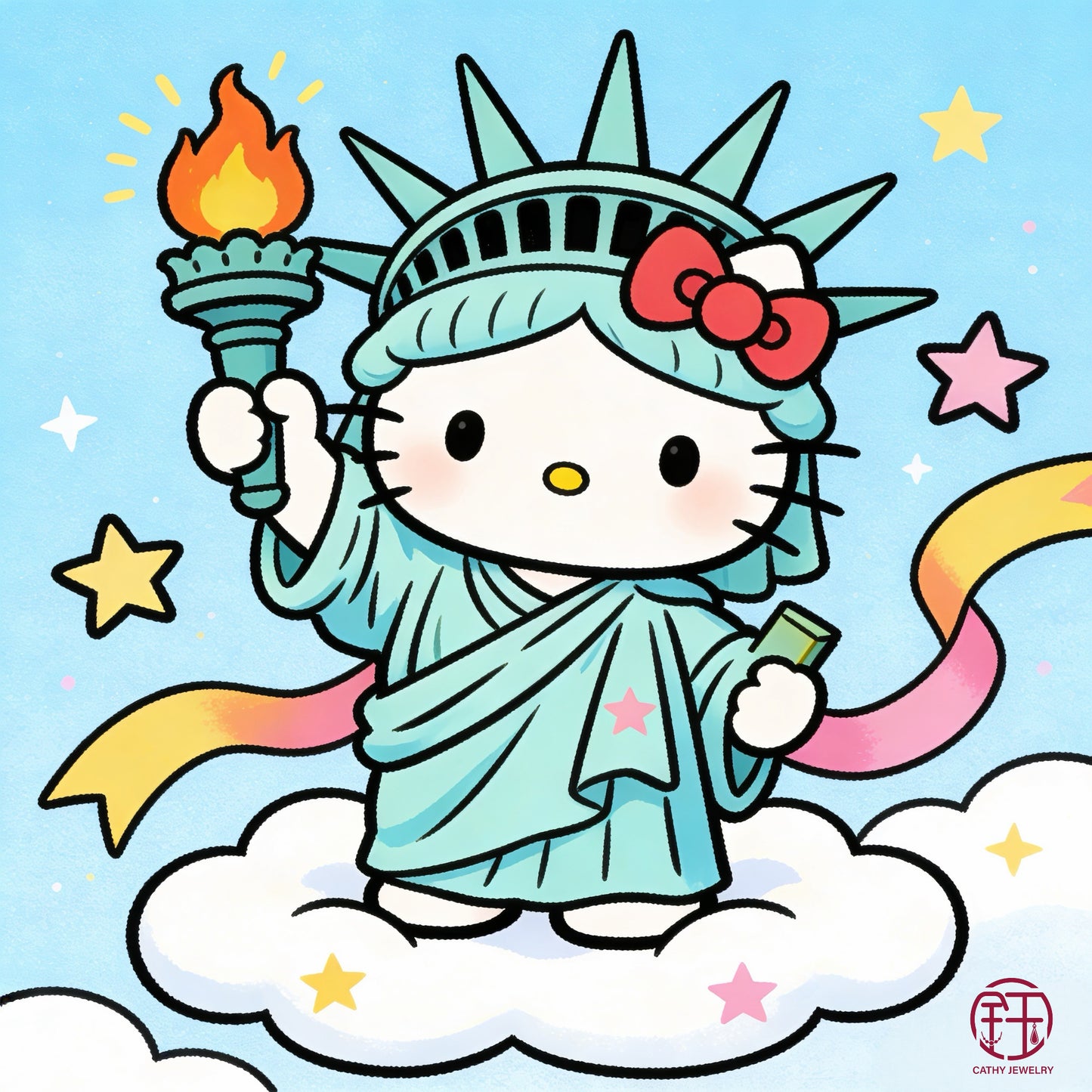 🇺🇸 999 Gold Hello Kitty Statue of Liberty Bracelet 🗽✨