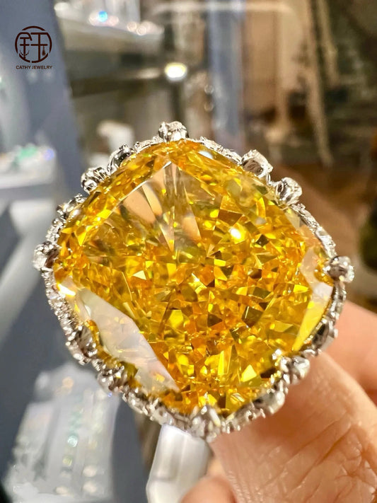 🎉 25-Carat Center Stone! GRC-Certified Belgian Imported Lab-Grown Yellow Diamond