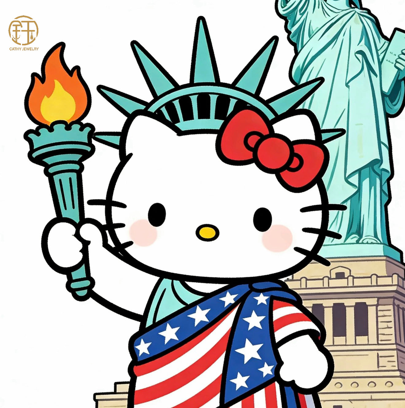 🇺🇸 999 Gold Hello Kitty Statue of Liberty Bracelet 🗽✨
