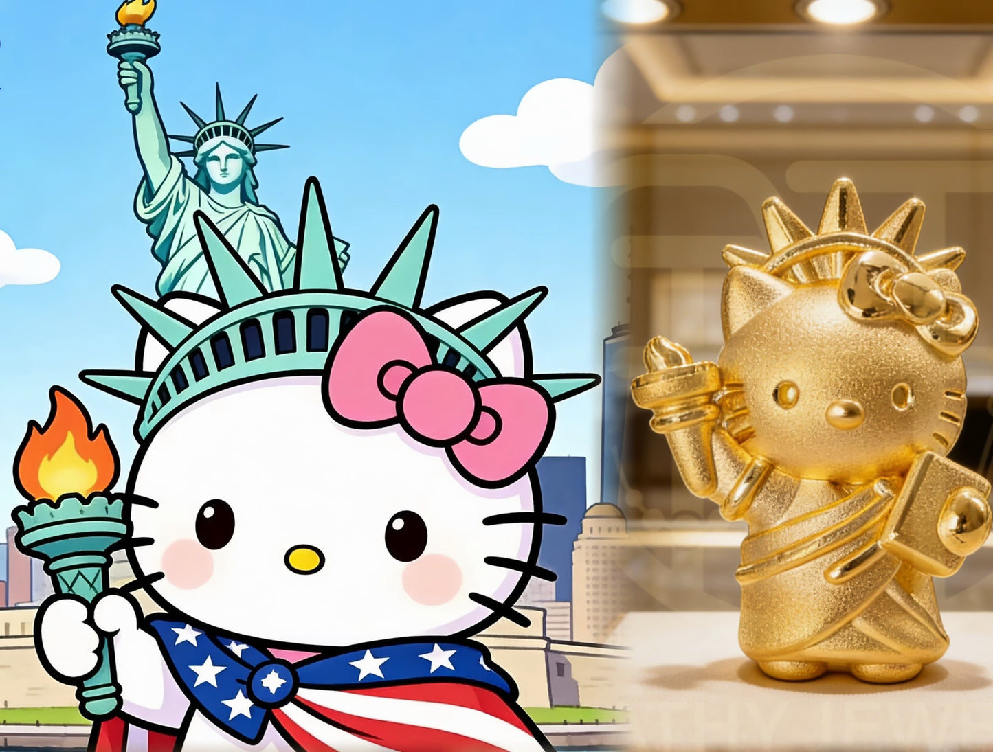 🇺🇸 999 Gold Hello Kitty Statue of Liberty Bracelet 🗽✨