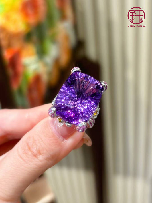💜 21 Carat Natural Amethyst Ring | Queen Statement Style