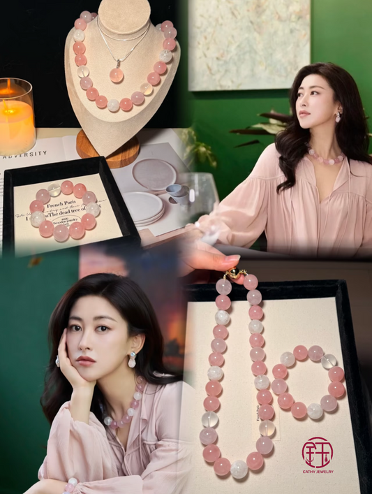 💗 Zhu Zhu Same-Style Rose Quartz Jewelry Set