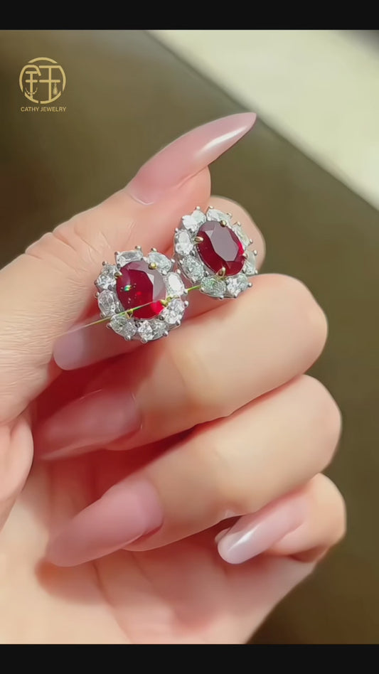 ❤️｜Lab-Grown “Pigeon Blood Red” Ruby Stud Earrings ✨