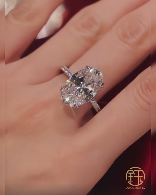 Classic 10-Carat Eight-Prong Oval Diamond Ring with Full-Diamond Band