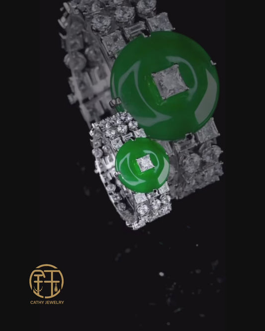 🍃Luxury Triple-Layer Diamond & Natural Imperial Green Peace Buckle Bracelet💎